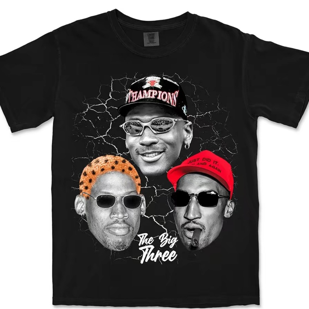 Black Graphic T-Shirt with Red and Orange Accents